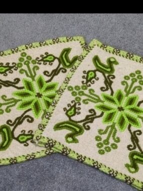 Mexican Wool Decorative Green Floral Pillow Covers Pair